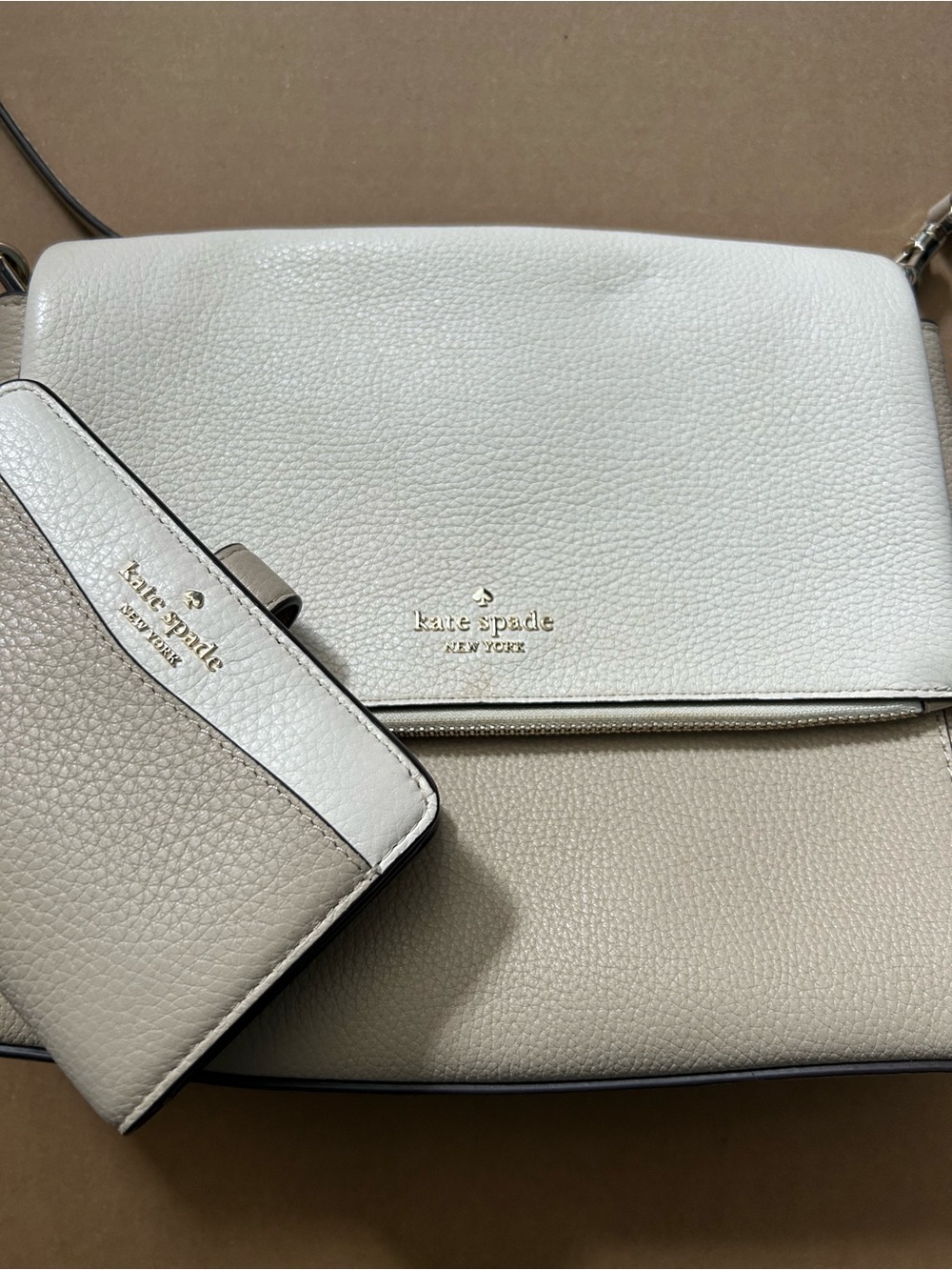 kate spade White and Taupe Leather Crossbody with Matching Wallet
